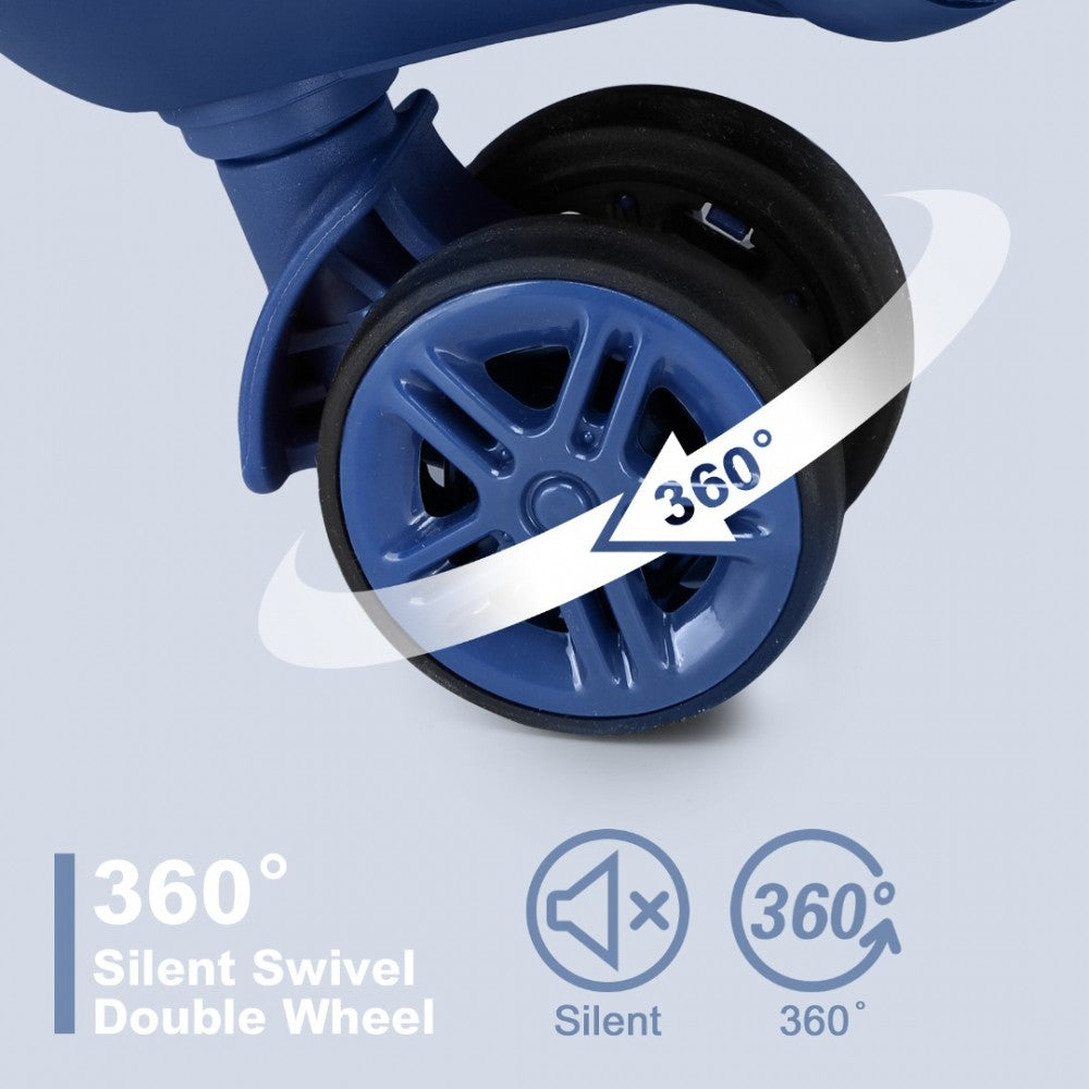 KSK2483 - Kono 20 Inch Sleek Striped Carry-On Suitcase Durable ABS+PC Luggage With Four Spinner Wheels And TSA Lock Perfect for Travel - Navy - Luggage eStore