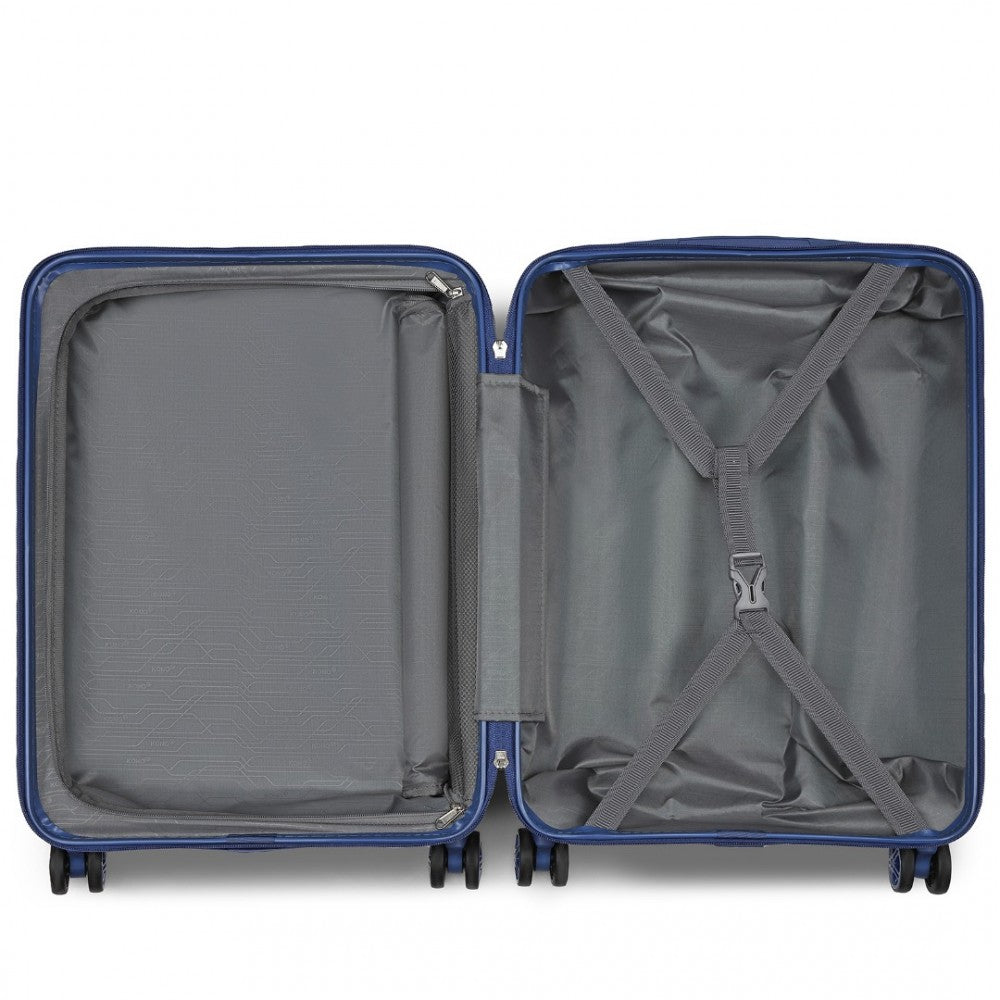 KSK2483 - Kono 20 Inch Sleek Striped Carry-On Suitcase Durable ABS+PC Luggage With Four Spinner Wheels And TSA Lock Perfect for Travel - Navy - Luggage eStore
