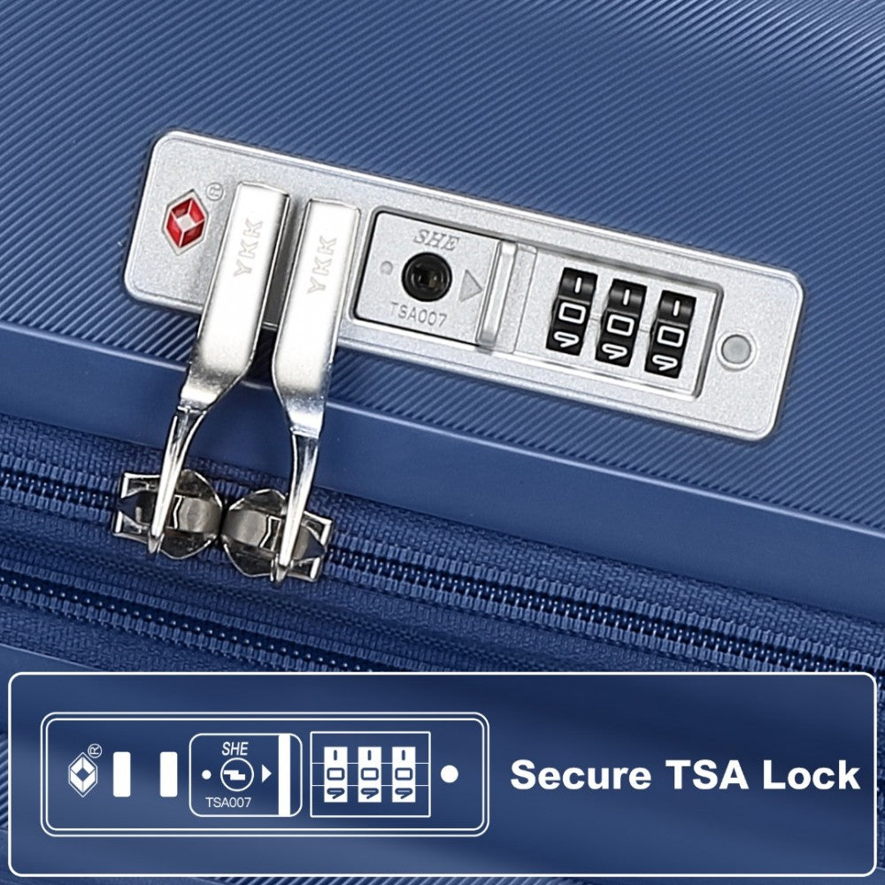 KSK2483 - Kono 20 Inch Sleek Striped Carry-On Suitcase Durable ABS+PC Luggage With Four Spinner Wheels And TSA Lock Perfect for Travel - Navy - Luggage eStore