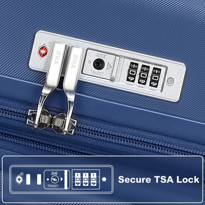 KSK2483 - Kono 20 Inch Sleek Striped Carry-On Suitcase Durable ABS+PC Luggage With Four Spinner Wheels And TSA Lock Perfect for Travel - Navy - Luggage eStore