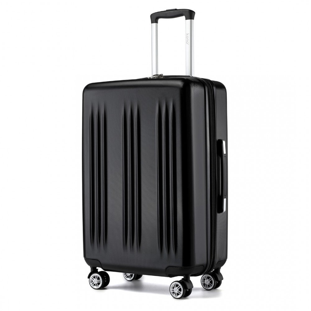 KSK2483 - Kono 24 Inch Sleek Striped Check-In Suitcase Expandable Durable ABS+PC Luggage with Four Spinner Wheels TSA Lock - Black - Luggage eStore
