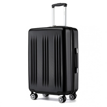 KSK2483 - Kono 24 Inch Sleek Striped Check-In Suitcase Expandable Durable ABS+PC Luggage with Four Spinner Wheels TSA Lock - Black - Luggage eStore