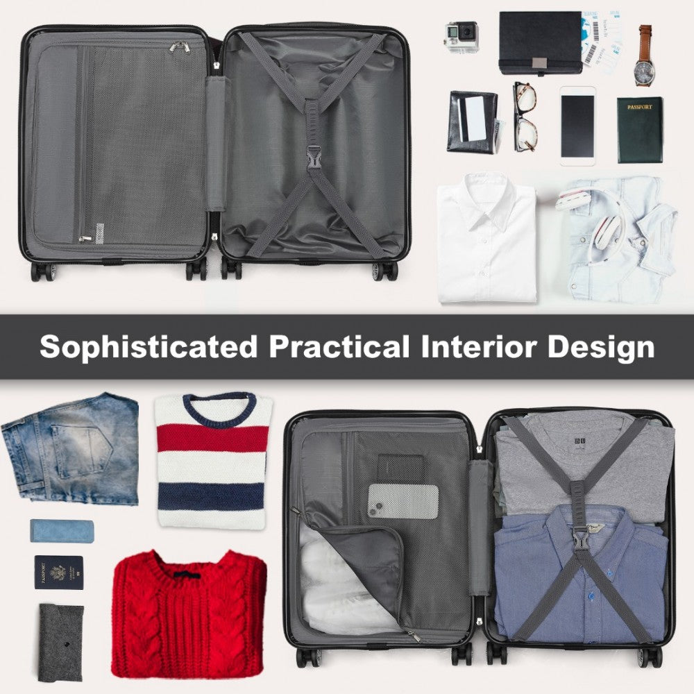 KSK2483 - Kono 24 Inch Sleek Striped Check-In Suitcase Expandable Durable ABS+PC Luggage with Four Spinner Wheels TSA Lock - Black - Luggage eStore