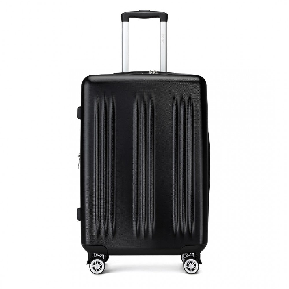 KSK2483 - Kono 24 Inch Sleek Striped Check-In Suitcase Expandable Durable ABS+PC Luggage with Four Spinner Wheels TSA Lock - Black - Luggage eStore