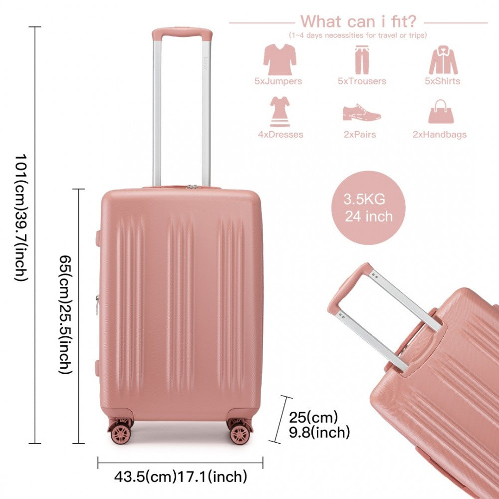 KSK2483 - Kono 24 Inch Sleek Striped Check-In Suitcase Expandable Durable ABS+PC Luggage with Four Spinner Wheels TSA Lock - Nude - Luggage eStore