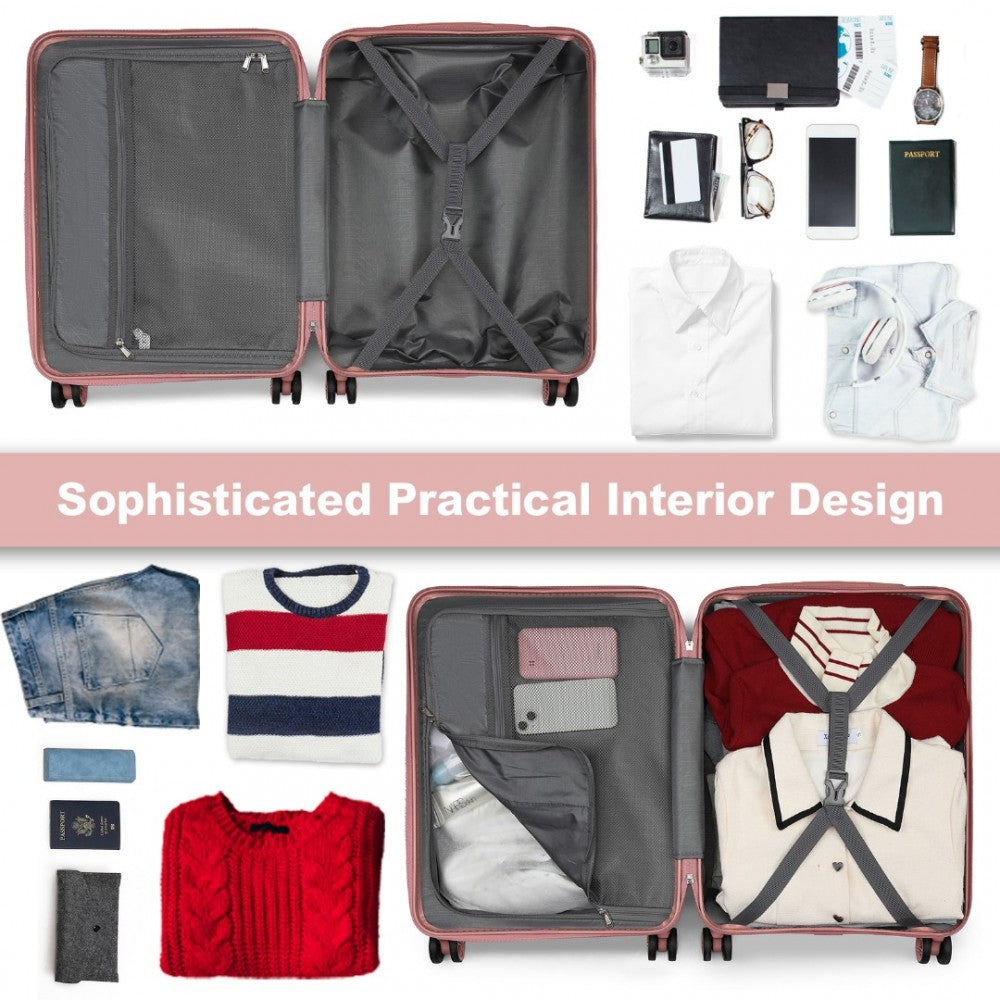 KSK2483 - Kono 24 Inch Sleek Striped Check-In Suitcase Expandable Durable ABS+PC Luggage with Four Spinner Wheels TSA Lock - Nude - Luggage eStore