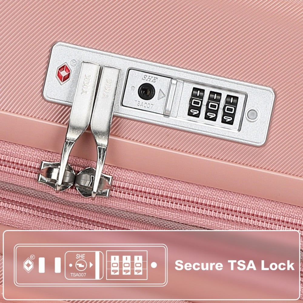 KSK2483 - Kono 24 Inch Sleek Striped Check-In Suitcase Expandable Durable ABS+PC Luggage with Four Spinner Wheels TSA Lock - Nude - Luggage eStore