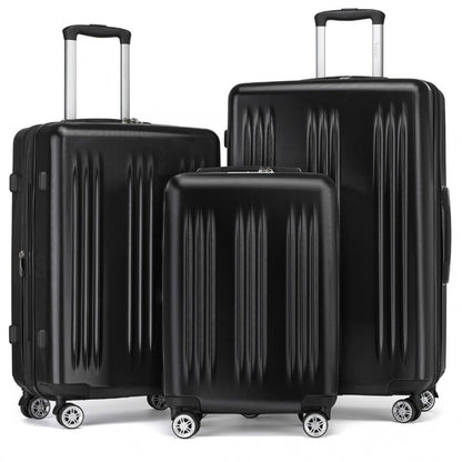KSK2483 - Kono 3 Piece Luggage Set 20/24/28 Inch Sleek Striped Expandable ABS+PC Suitcase With TSA Lock And Four Spinner Wheels - Black - Luggage eStore
