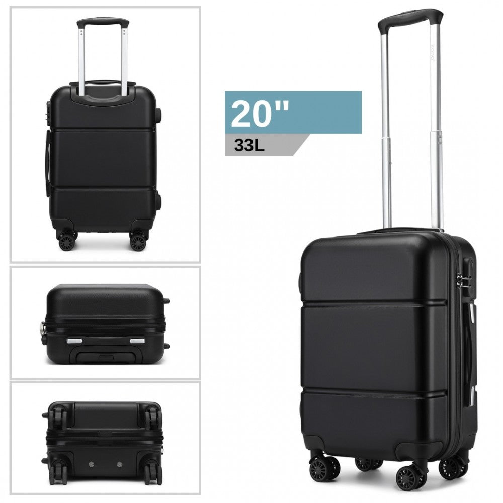 Kono KSK2485 Cabin Luggage in Black (54x37.5x22cm) - Hardshell Cabin Carry-On Suitcase with Combination Lock