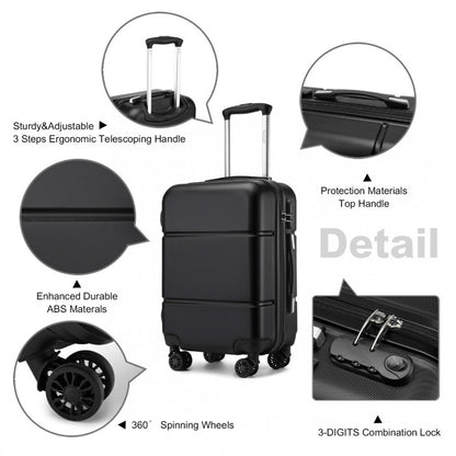 Kono KSK2485 Cabin Luggage in Black (54x37.5x22cm) - Hardshell Cabin Carry-On Suitcase with Combination Lock