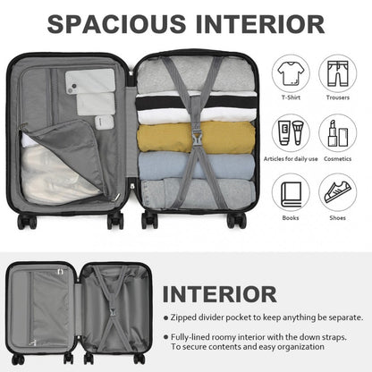 Kono KSK2485 Cabin Luggage in Black (54x37.5x22cm) - Hardshell Cabin Carry-On Suitcase with Combination Lock