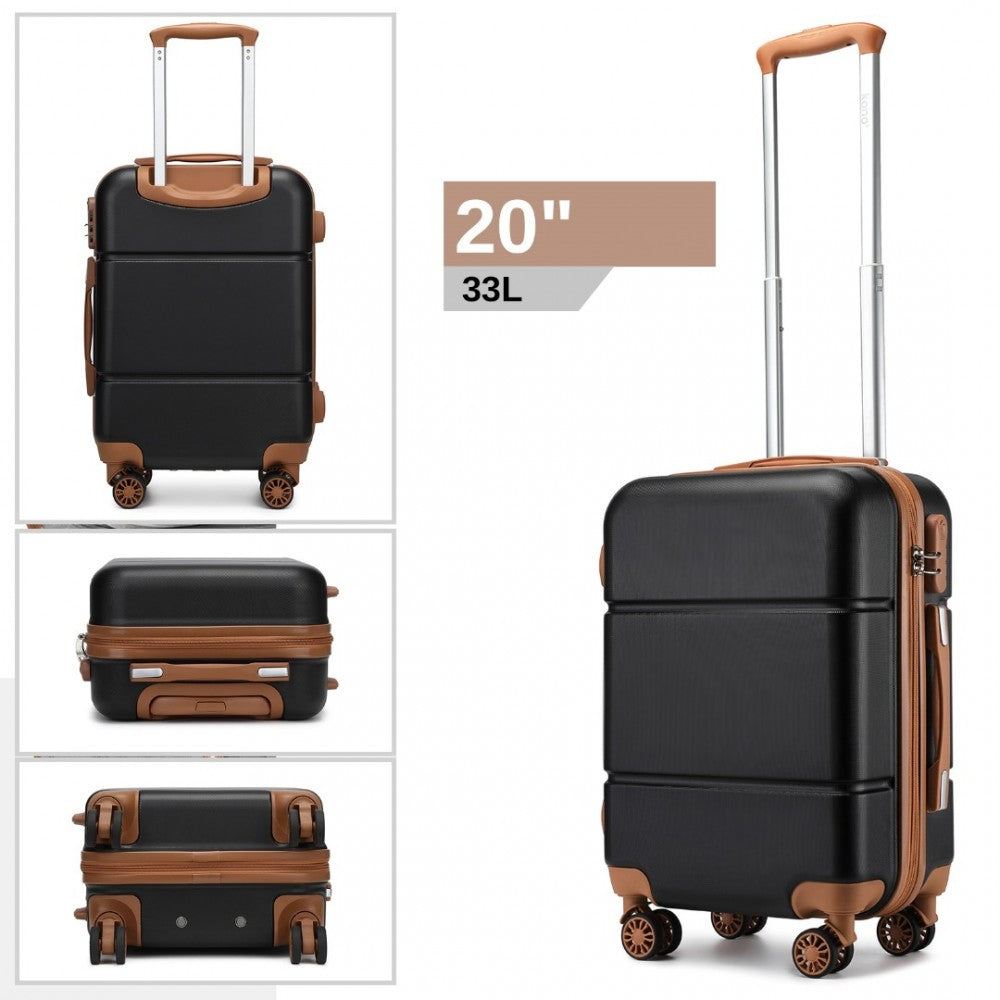 KSK2485 - Kono 20 Inch Premium ABS Cabin Carry-On Suitcase with Secure Combination Lock for Effortless Travel - Black And Brown - Luggage eStore