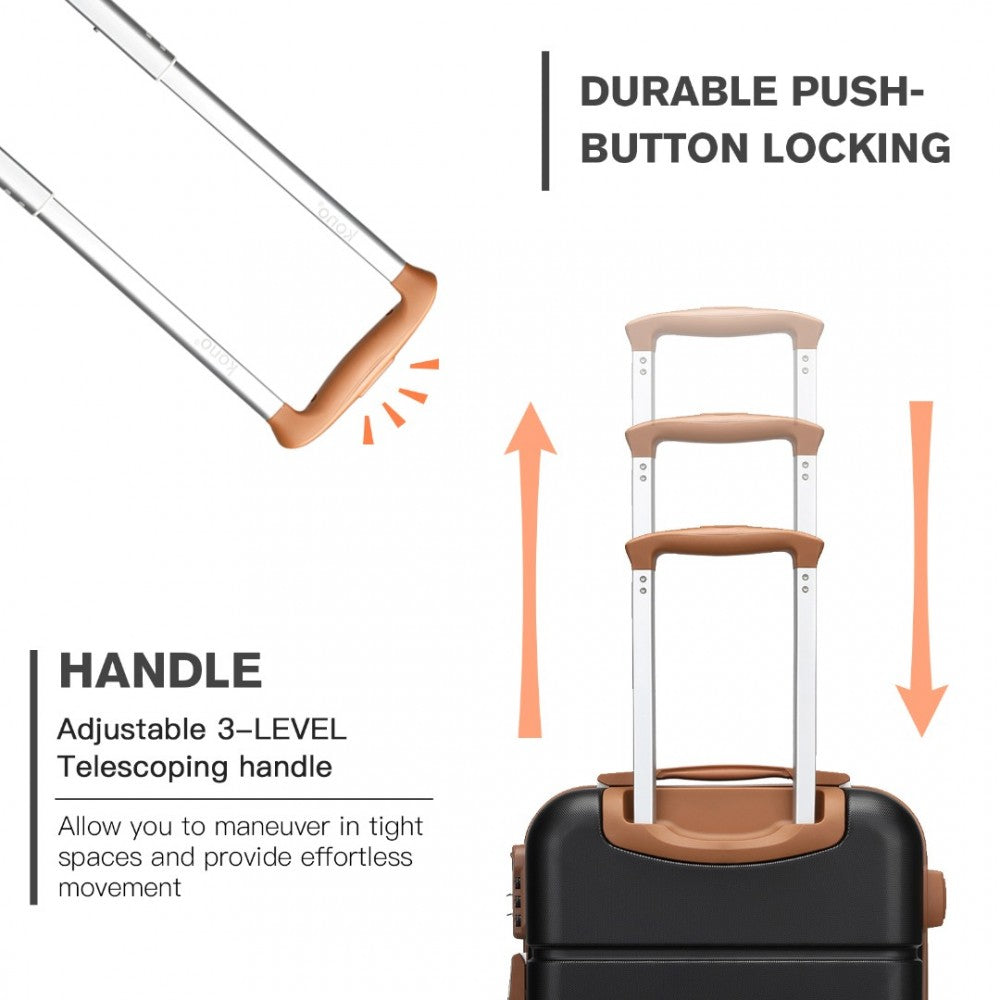 KSK2485 - Kono 20 Inch Premium ABS Cabin Carry-On Suitcase with Secure Combination Lock for Effortless Travel - Black And Brown - Luggage eStore