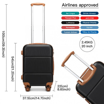 KSK2485 - Kono 20 Inch Premium ABS Cabin Carry-On Suitcase with Secure Combination Lock for Effortless Travel - Black And Brown - Luggage eStore