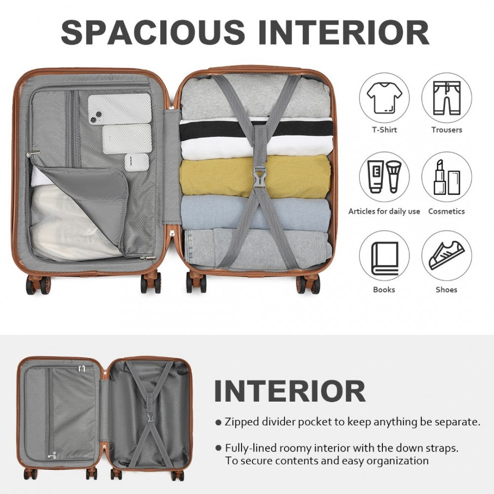 KSK2485 - Kono 20 Inch Premium ABS Cabin Carry-On Suitcase with Secure Combination Lock for Effortless Travel - Black And Brown - Luggage eStore