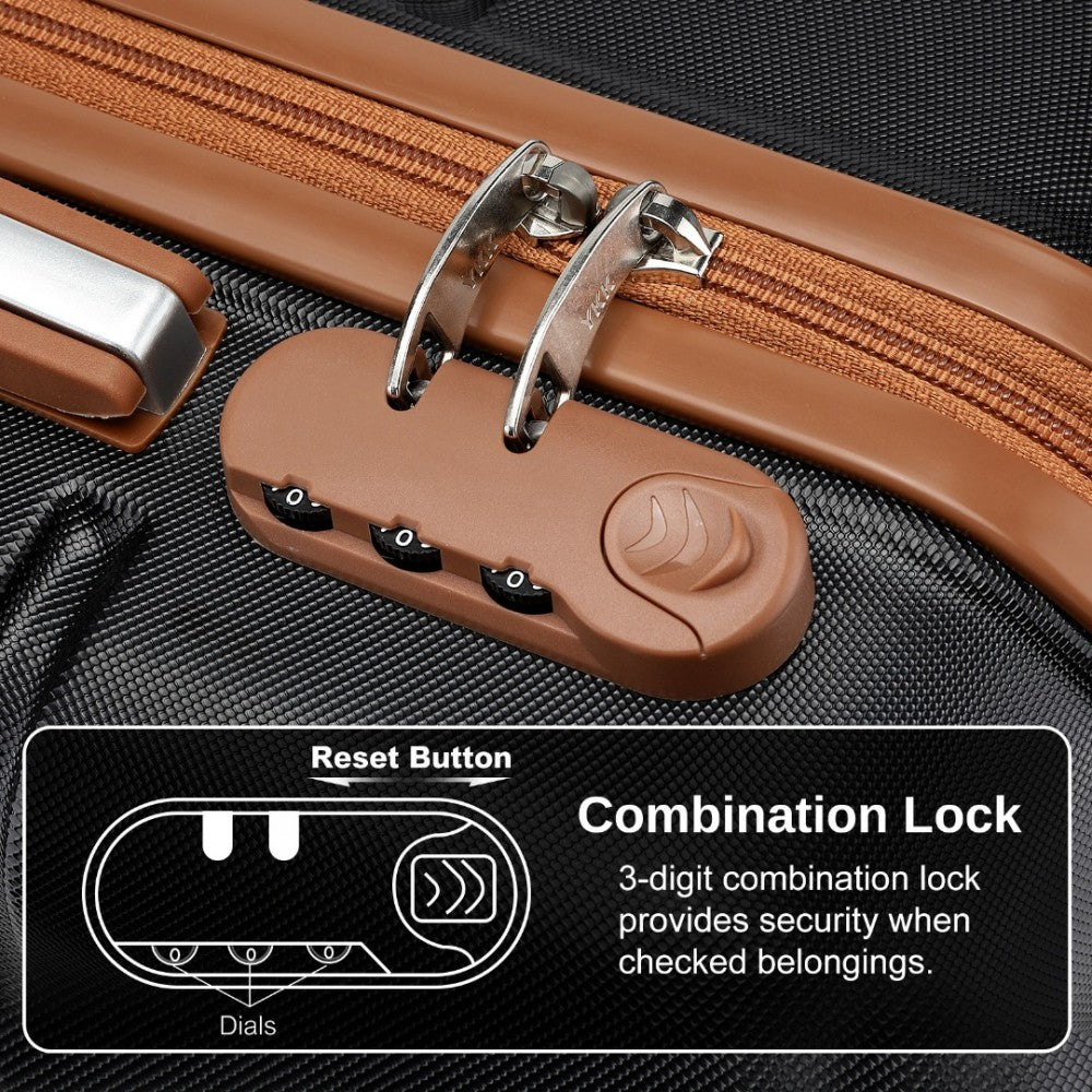 KSK2485 - Kono 20 Inch Premium ABS Cabin Carry-On Suitcase with Secure Combination Lock for Effortless Travel - Black And Brown - Luggage eStore