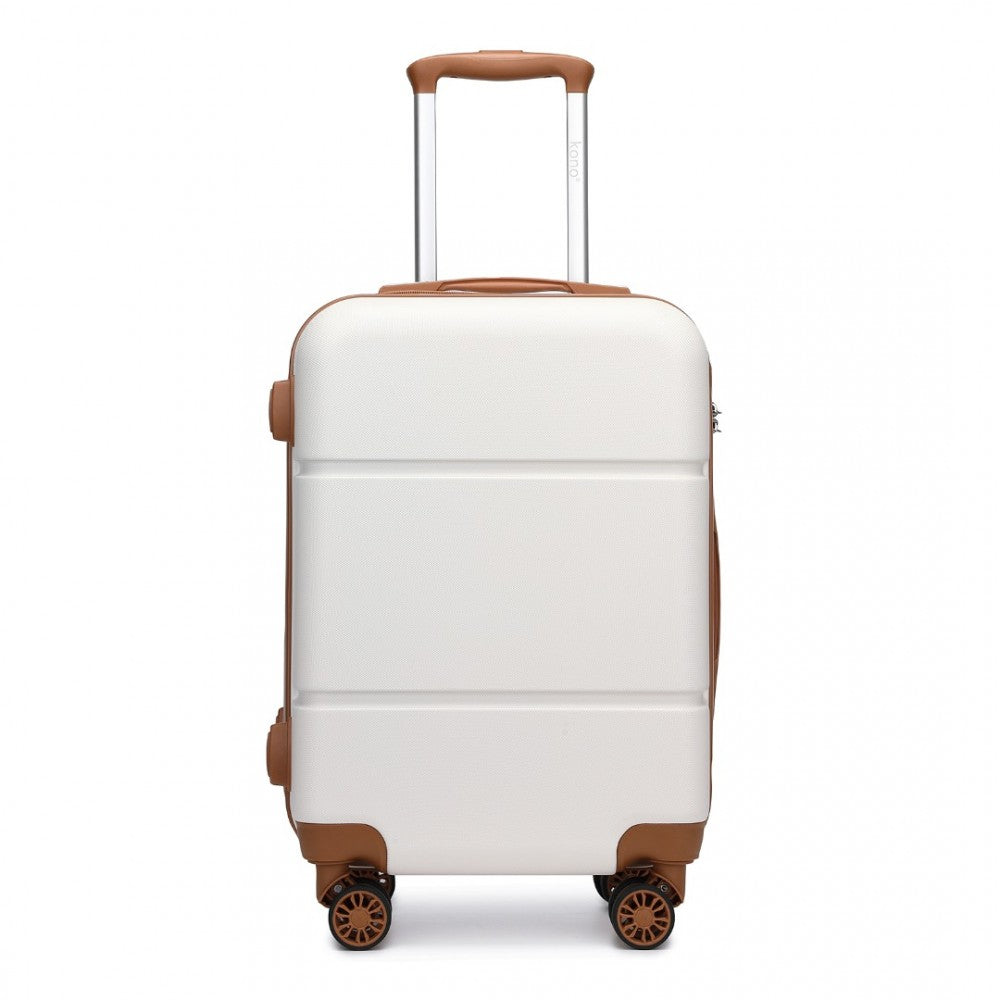 KSK2485 - Kono 20 Inch Premium ABS Cabin Carry-On Suitcase with Secure Combination Lock for Effortless Travel - Cream And Brown - Luggage eStore