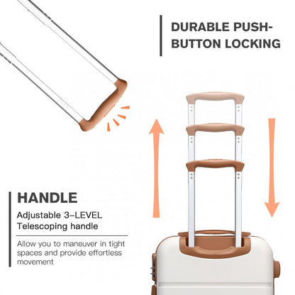 KSK2485 - Kono 20 Inch Premium ABS Cabin Carry-On Suitcase with Secure Combination Lock for Effortless Travel - Cream And Brown - Luggage eStore
