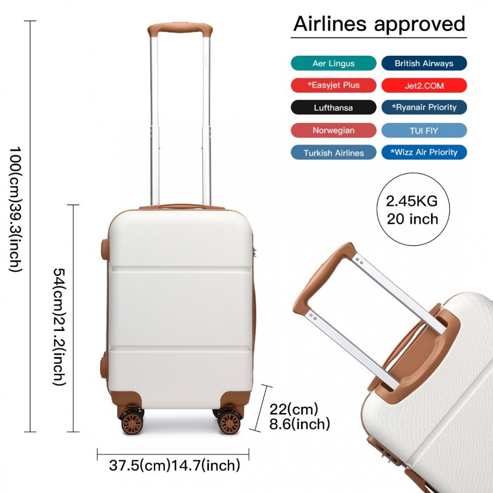 KSK2485 - Kono 20 Inch Premium ABS Cabin Carry-On Suitcase with Secure Combination Lock for Effortless Travel - Cream And Brown - Luggage eStore