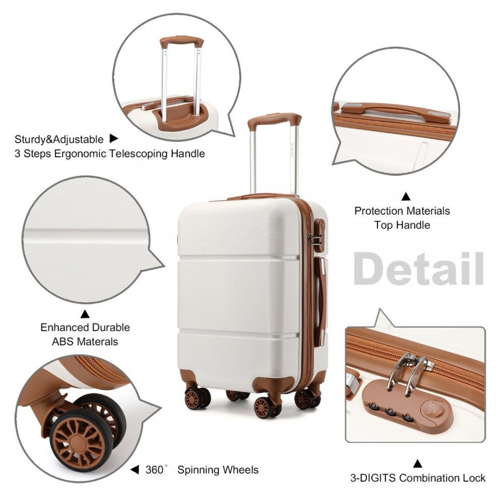 KSK2485 - Kono 20 Inch Premium ABS Cabin Carry-On Suitcase with Secure Combination Lock for Effortless Travel - Cream And Brown - Luggage eStore