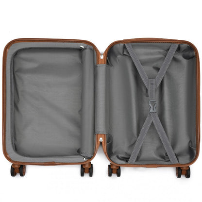 KSK2485 - Kono 20 Inch Premium ABS Cabin Carry-On Suitcase with Secure Combination Lock for Effortless Travel - Cream And Brown - Luggage eStore