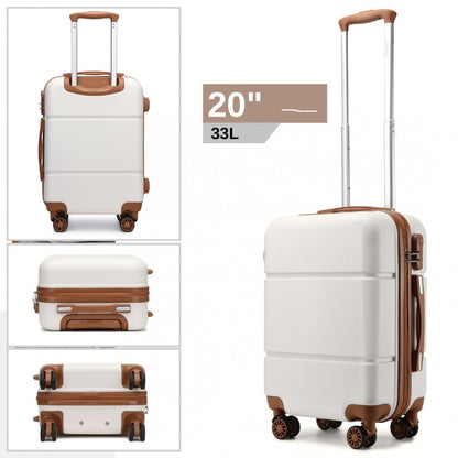 KSK2485 - Kono 20 Inch Premium ABS Cabin Carry-On Suitcase with Secure Combination Lock for Effortless Travel - Cream And Brown - Luggage eStore