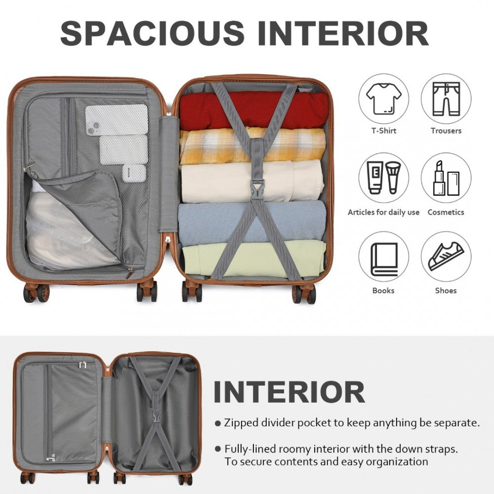 KSK2485 - Kono 20 Inch Premium ABS Cabin Carry-On Suitcase with Secure Combination Lock for Effortless Travel - Cream And Brown - Luggage eStore