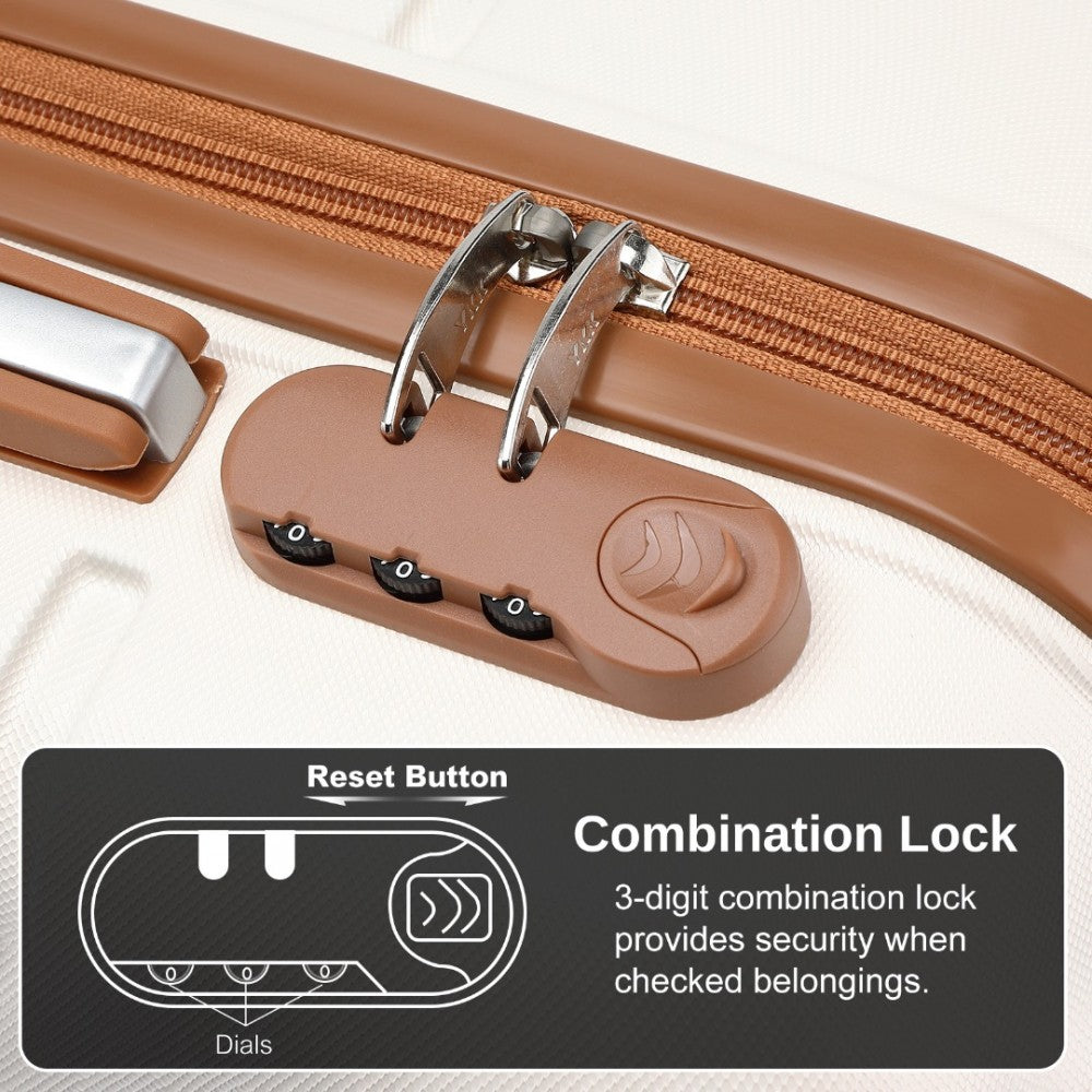 KSK2485 - Kono 20 Inch Premium ABS Cabin Carry-On Suitcase with Secure Combination Lock for Effortless Travel - Cream And Brown - Luggage eStore