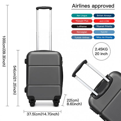 KSK2485 - Kono 20 Inch Premium ABS Cabin Carry-On Suitcase with Secure Combination Lock for Effortless Travel - Grey and black - Luggage eStore