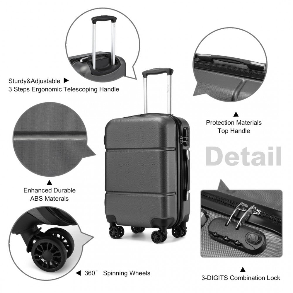 KSK2485 - Kono 20 Inch Premium ABS Cabin Carry-On Suitcase with Secure Combination Lock for Effortless Travel - Grey and black - Luggage eStore
