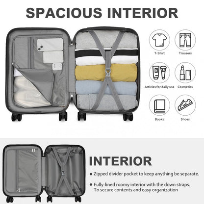 KSK2485 - Kono 20 Inch Premium ABS Cabin Carry-On Suitcase with Secure Combination Lock for Effortless Travel - Grey and black - Luggage eStore