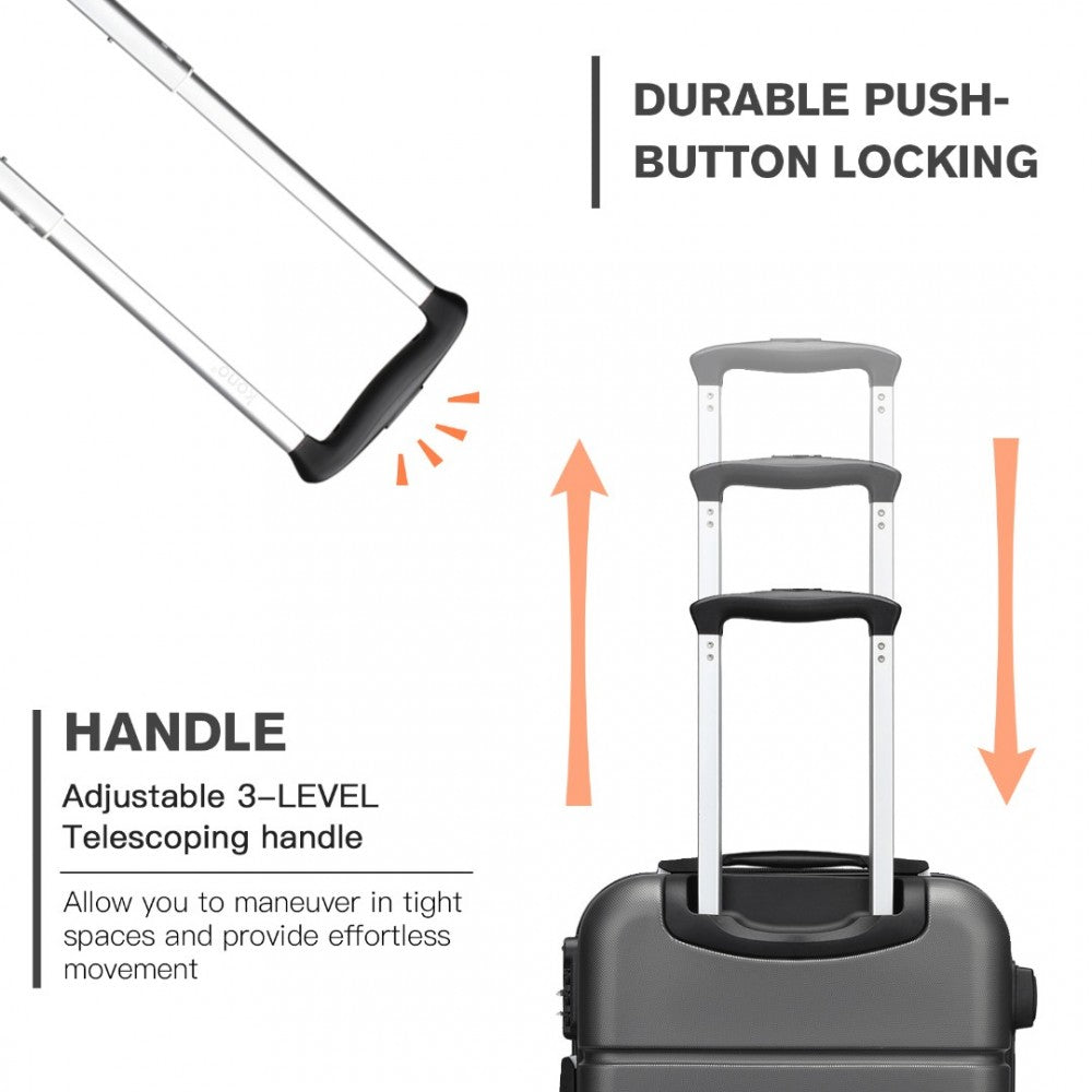 KSK2485 - Kono 20 Inch Premium ABS Cabin Carry-On Suitcase with Secure Combination Lock for Effortless Travel - Grey and black - Luggage eStore