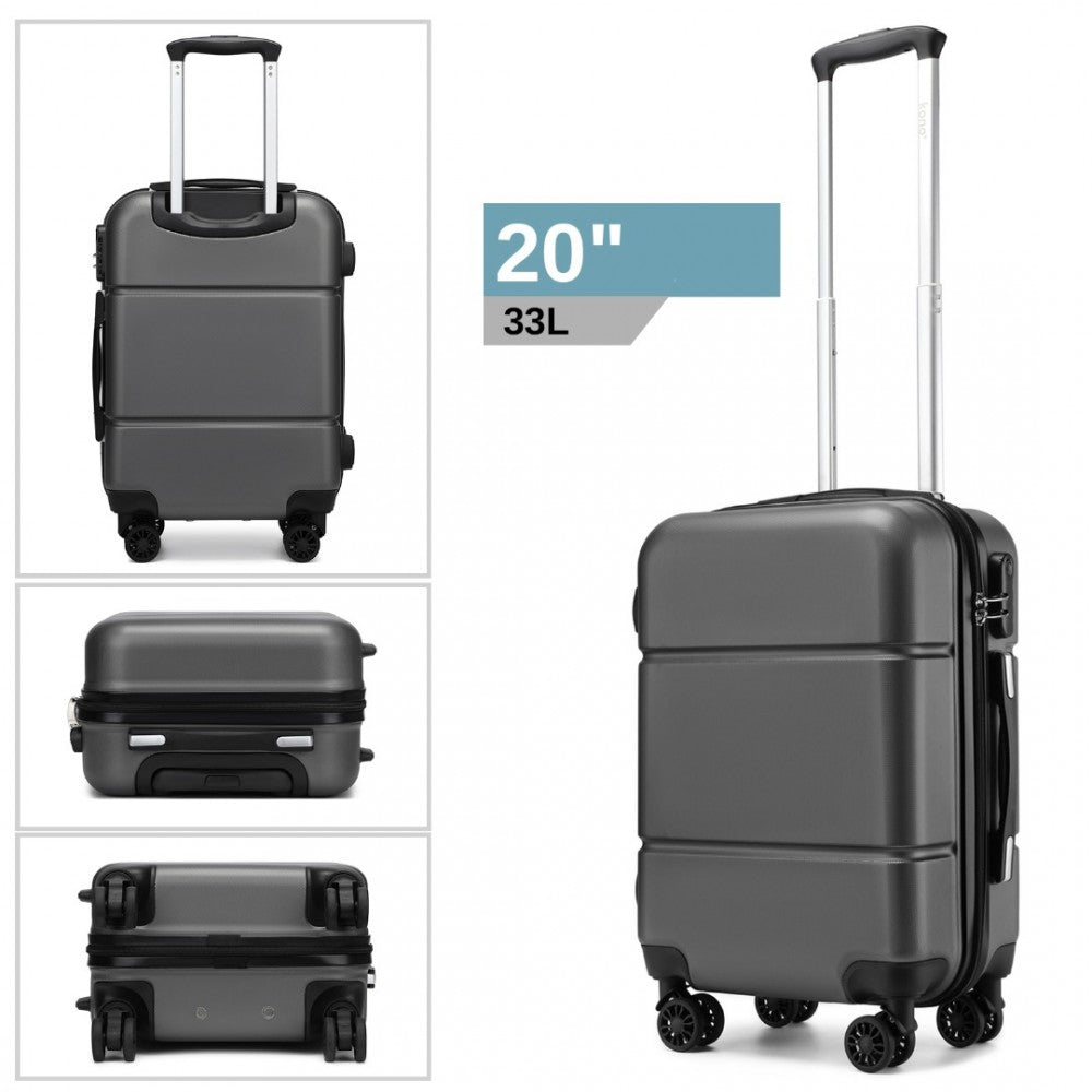 KSK2485 - Kono 20 Inch Premium ABS Cabin Carry-On Suitcase with Secure Combination Lock for Effortless Travel - Grey and black - Luggage eStore