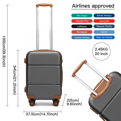 KSK2485 - Kono 20 Inch Premium ABS Cabin Carry-On Suitcase with Secure Combination Lock for Effortless Travel - Grey And Brown - Luggage eStore