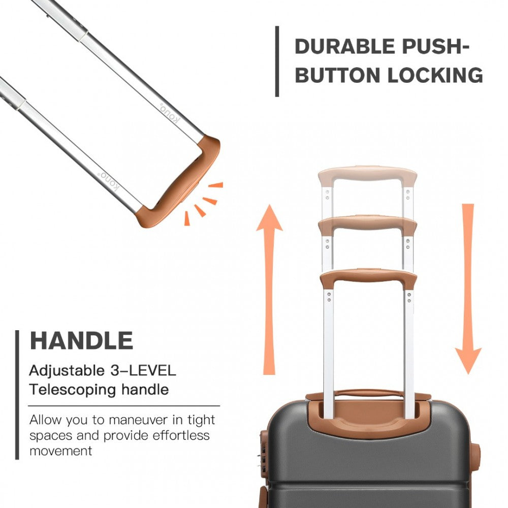 KSK2485 - Kono 20 Inch Premium ABS Cabin Carry-On Suitcase with Secure Combination Lock for Effortless Travel - Grey And Brown - Luggage eStore