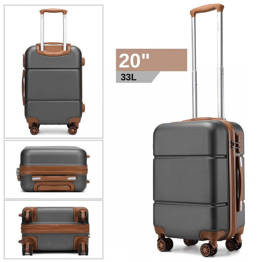 KSK2485 - Kono 20 Inch Premium ABS Cabin Carry-On Suitcase with Secure Combination Lock for Effortless Travel - Grey And Brown - Luggage eStore