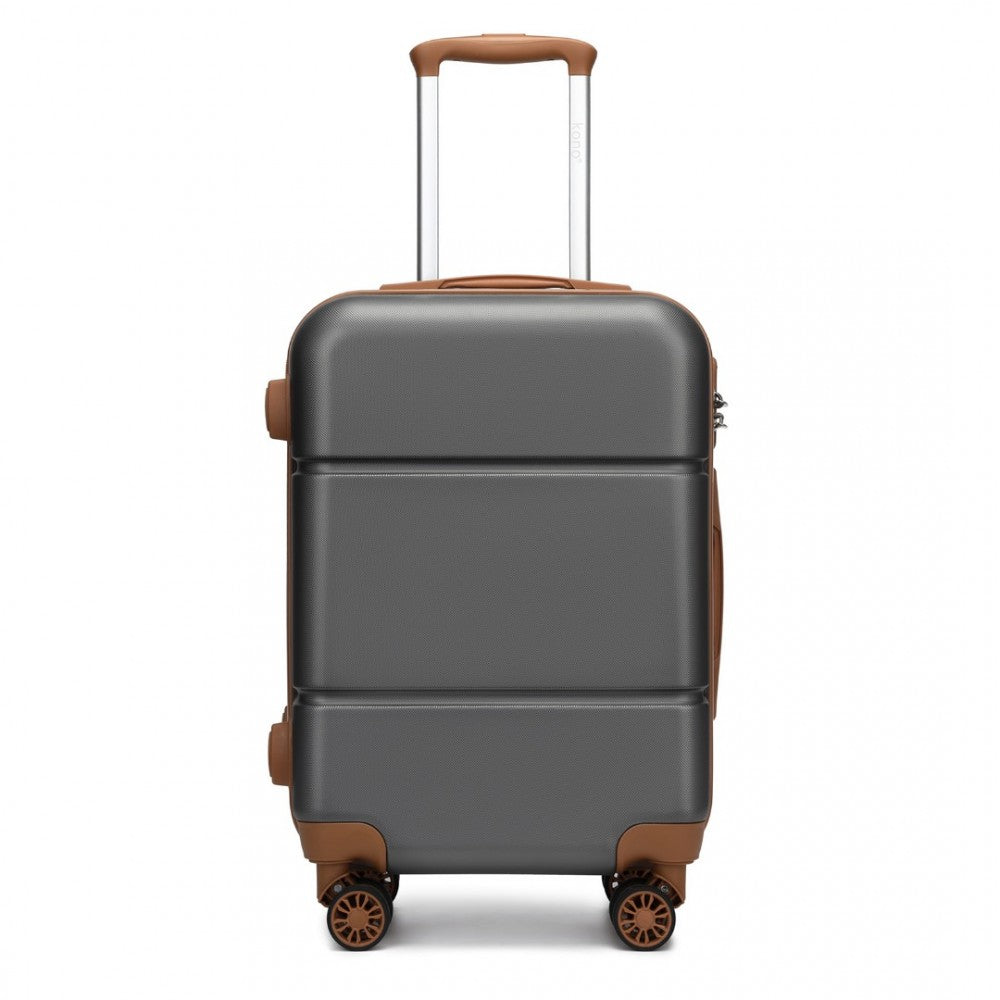 KSK2485 - Kono 20 Inch Premium ABS Cabin Carry-On Suitcase with Secure Combination Lock for Effortless Travel - Grey And Brown - Luggage eStore