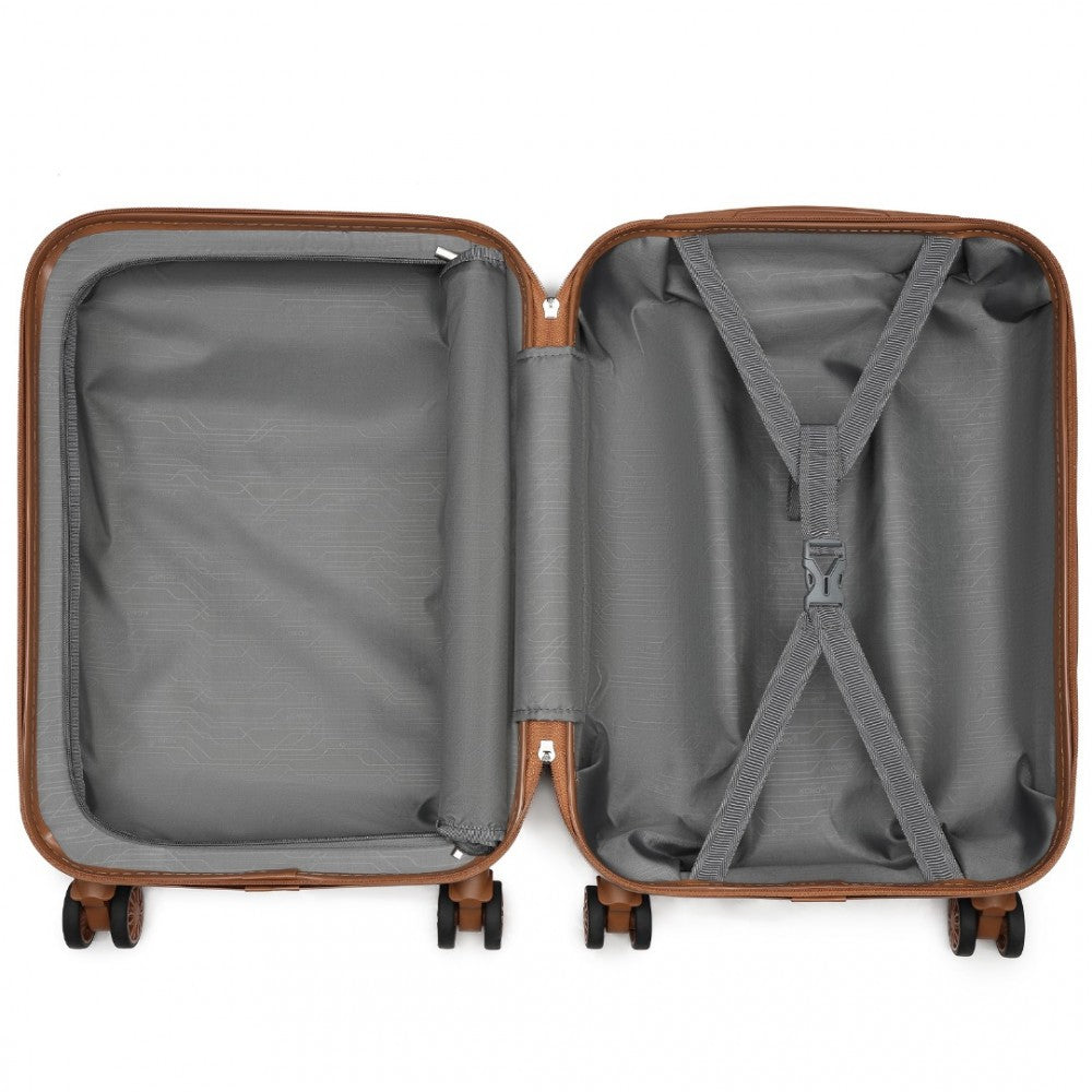 KSK2485 - Kono 20 Inch Premium ABS Cabin Carry-On Suitcase with Secure Combination Lock for Effortless Travel - Grey And Brown - Luggage eStore