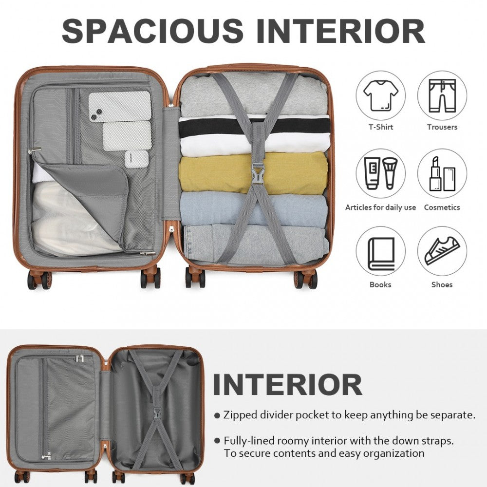 KSK2485 - Kono 20 Inch Premium ABS Cabin Carry-On Suitcase with Secure Combination Lock for Effortless Travel - Grey And Brown - Luggage eStore