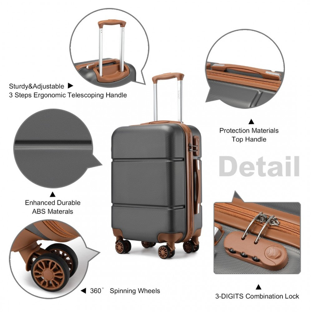 KSK2485 - Kono 20 Inch Premium ABS Cabin Carry-On Suitcase with Secure Combination Lock for Effortless Travel - Grey And Brown - Luggage eStore