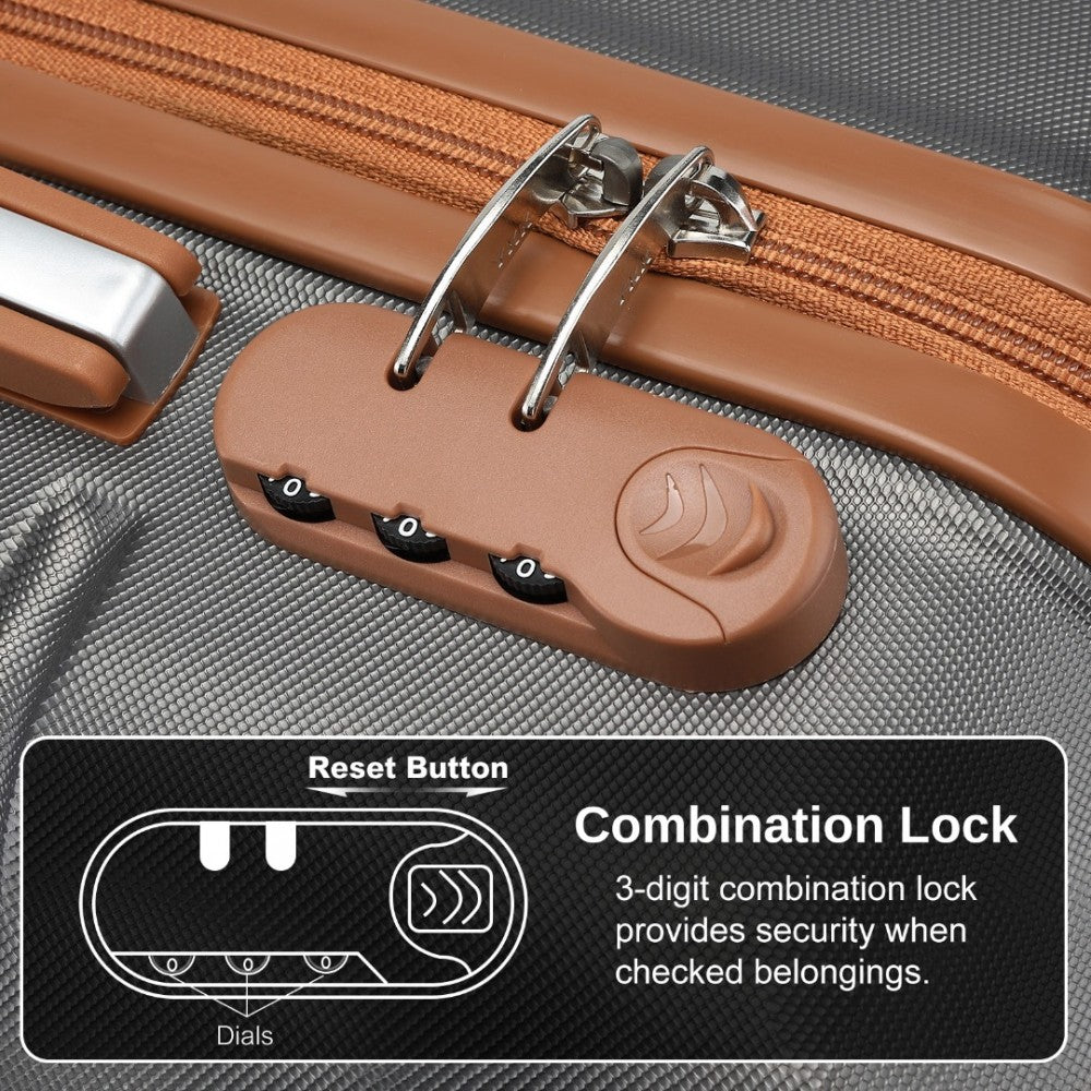 KSK2485 - Kono 20 Inch Premium ABS Cabin Carry-On Suitcase with Secure Combination Lock for Effortless Travel - Grey And Brown - Luggage eStore