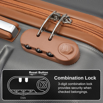 KSK2485 - Kono 20 Inch Premium ABS Cabin Carry-On Suitcase with Secure Combination Lock for Effortless Travel - Grey And Brown - Luggage eStore