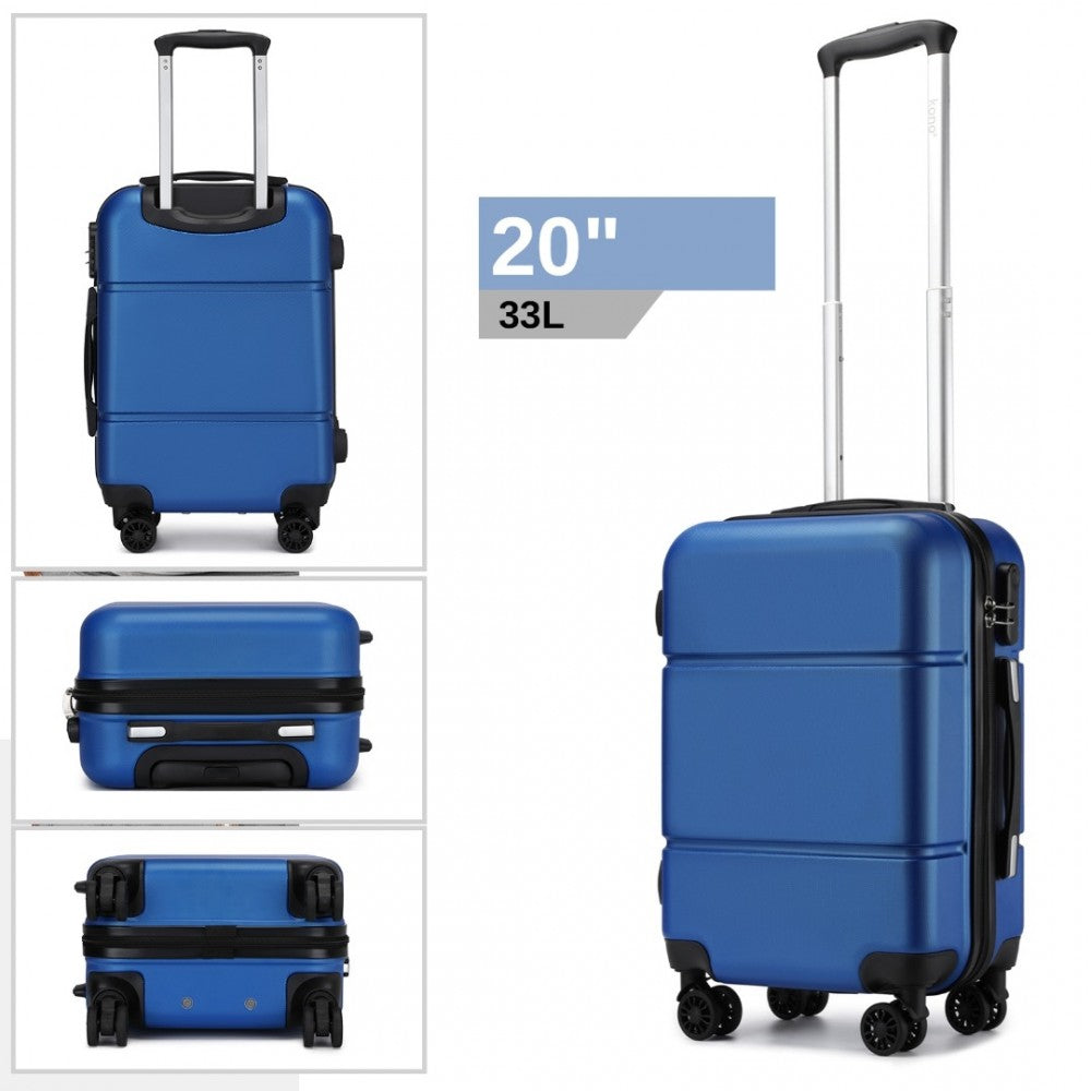 Kono KSK2485 Cabin Luggage in Blue and Black (54x37.5x22cm) - Hardshell Cabin Carry-On Suitcase with Combination Lock