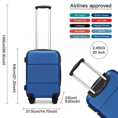Kono KSK2485 Cabin Luggage in Blue and Black (54x37.5x22cm) - Hardshell Cabin Carry-On Suitcase with Combination Lock