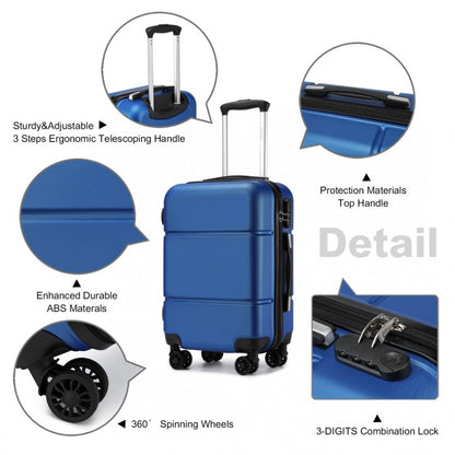 Kono KSK2485 Cabin Luggage in Blue and Black (54x37.5x22cm) - Hardshell Cabin Carry-On Suitcase with Combination Lock