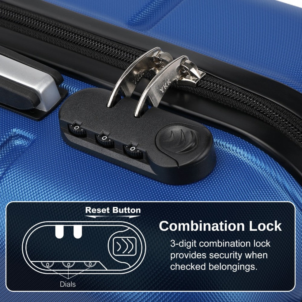 Kono KSK2485 Cabin Luggage in Blue and Black (54x37.5x22cm) - Hardshell Cabin Carry-On Suitcase with Combination Lock