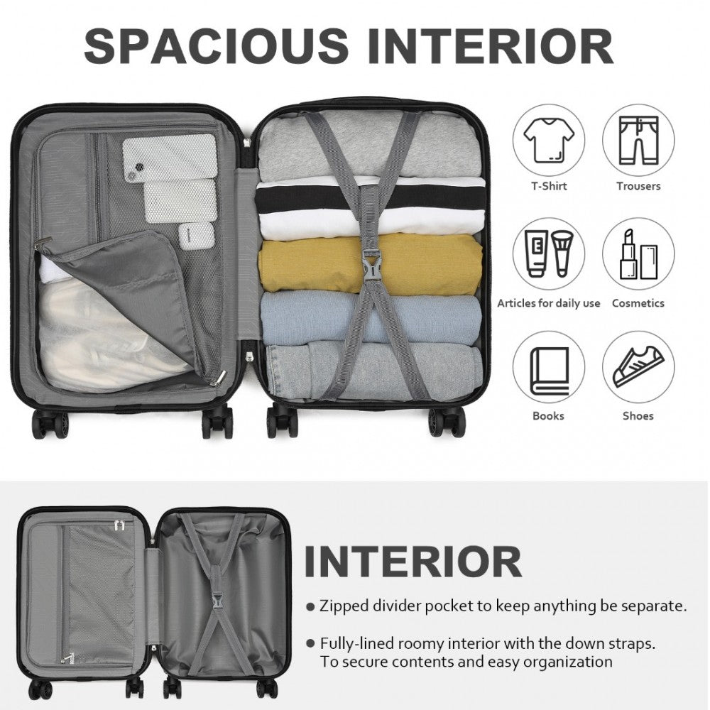 Kono KSK2485 Cabin Luggage in Blue and Black (54x37.5x22cm) - Hardshell Cabin Carry-On Suitcase with Combination Lock