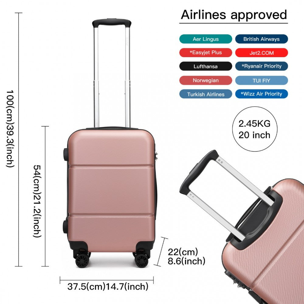 KSK2485 - Kono 20 Inch Premium ABS Cabin Carry-On Suitcase with Secure Combination Lock for Effortless Travel - Nude and Black - Luggage eStore
