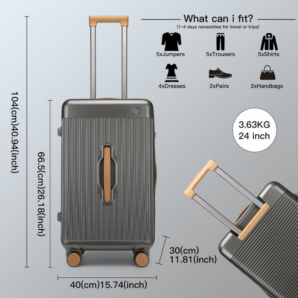 KSK2488 - Kono 24 Inch Premium Hard Shell Check-In Suitcase Durable ABS and PC with TSA Lock and Multi-Handle Design for Effortless Travel - Grey And Brown - Luggage eStore