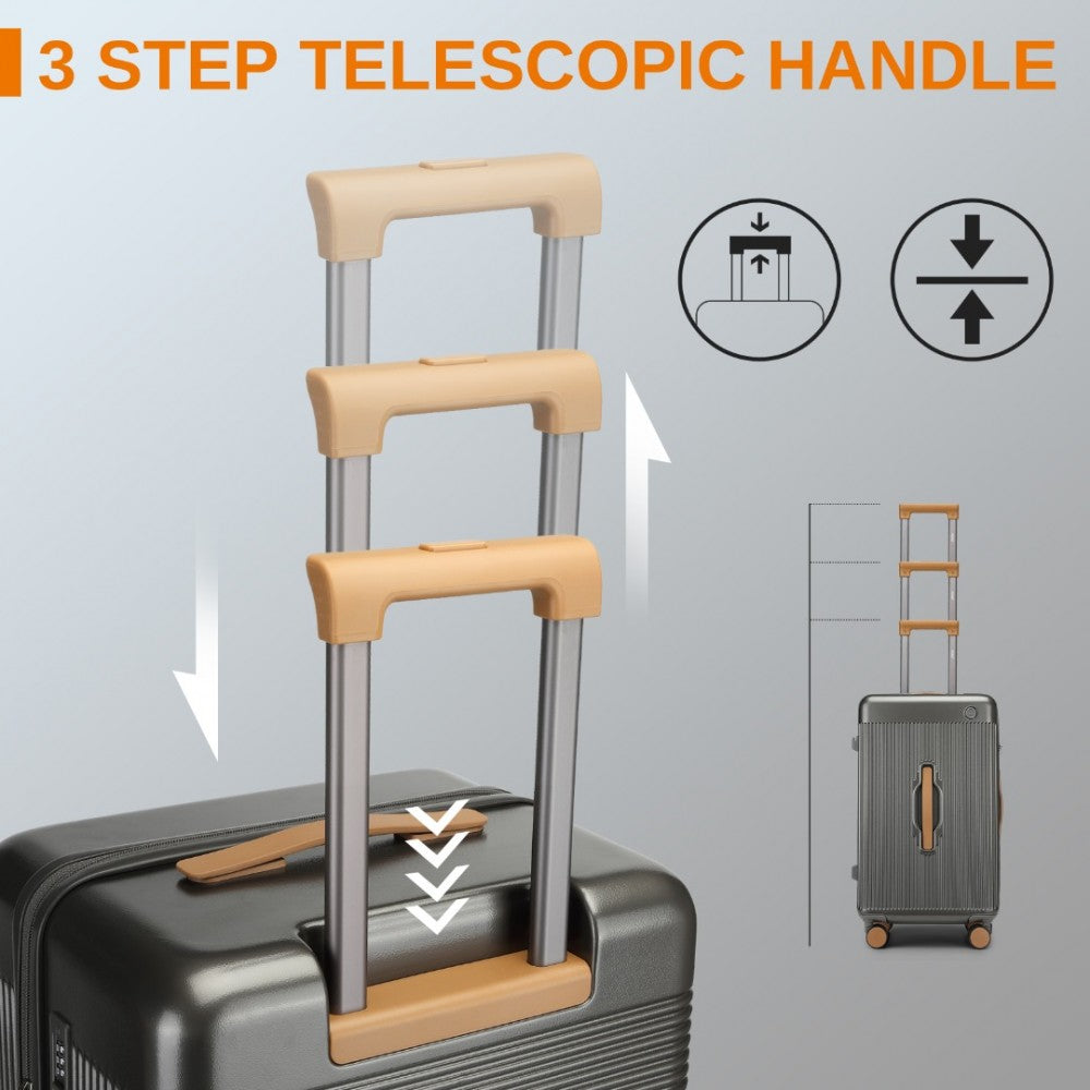 KSK2488 - Kono 24 Inch Premium Hard Shell Check-In Suitcase Durable ABS and PC with TSA Lock and Multi-Handle Design for Effortless Travel - Grey And Brown - Luggage eStore